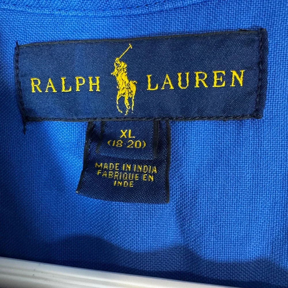 Ralph Lauren Boy XL 18-20 Blue Short Sleeve Button Down Shirt Yellow Pony Cotton